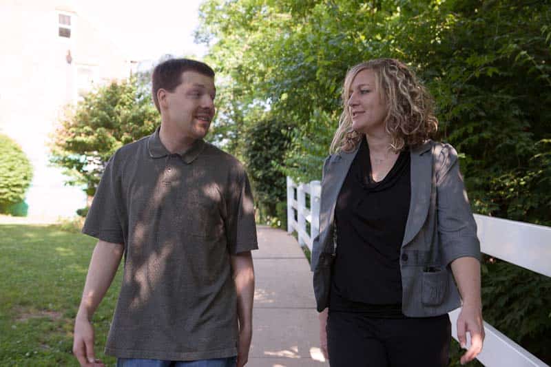 Two people talking